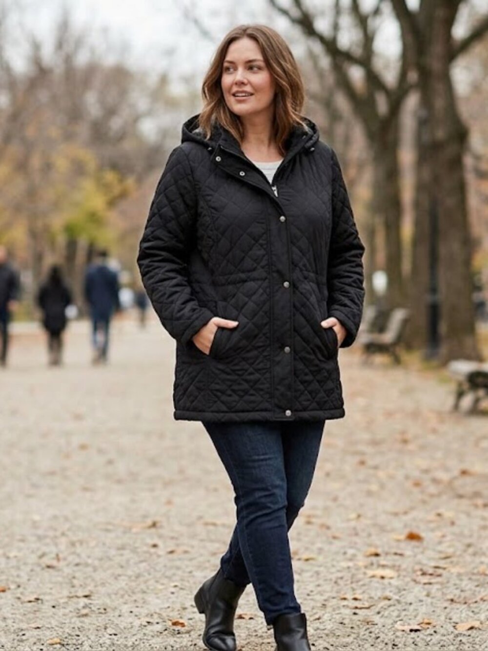 Liz Claiborne Black Quilted Hooded Jacket Size XL | Insulated Coat